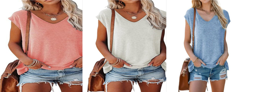 Women's Summer V-Neck Solid Color Casual Loose Short-Sleeve
