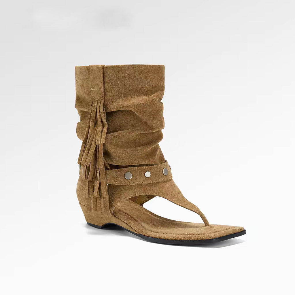 Tassel Retro Square-Toe Roman Sandals Women