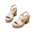 Handcrafted Full-Grain Lambskin Chunky Heel Platform Sandals, Women's Perforated Slingback Shoes
