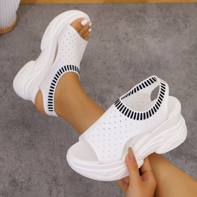 Summer New Thick-Soled Slip-On Flyknit Peep-Toe Sporty Sandals For Women